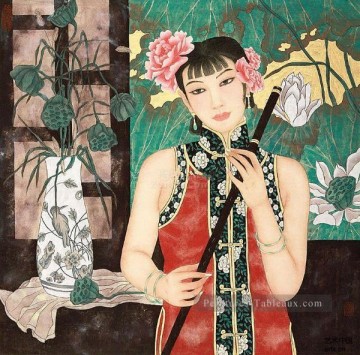  Lady Tableaux - dame et lotus tradition chinoise